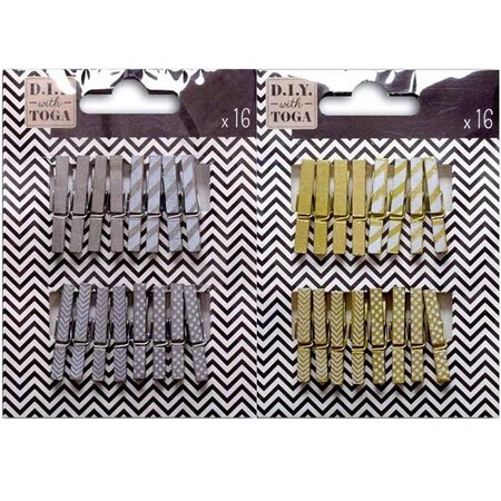 32 mini pinces à linge en bois - doré & argenté