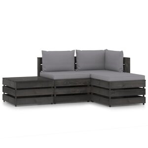 vidaXL Salon de jardin 4 Pièces avec coussins Bois imprégné de gris