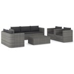 vidaXL Salon de jardin 8 Pièces avec coussins Résine tressée Gris