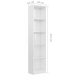 vidaXL Bibliothèque à 5 niveaux Blanc brillant 40x24x175 cm Aggloméré