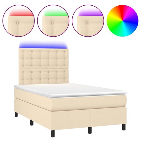 vidaXL Sommier tapissier avec matelas et LED Crème 120x200 cm Tissu