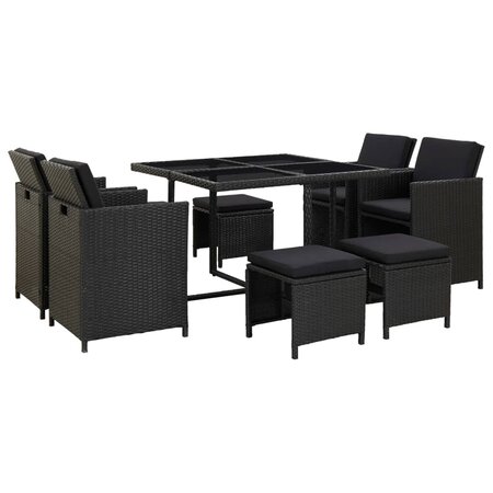 vidaXL Salon de jardin 9 Pièces avec coussins Résine tressée Noir