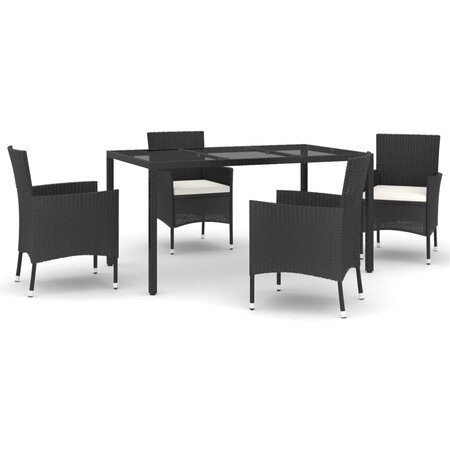 vidaXL Mobilier à dîner de jardin et coussins 5Pièces Noir Résine tressée