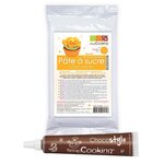 Pâte à sucre orange arôme vanille 250 g + stylo chocolat