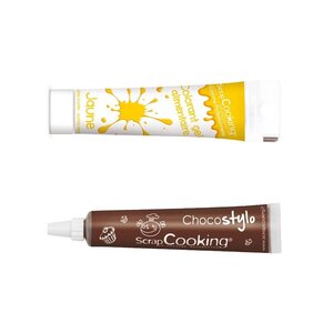 Stylo chocolat + Gel colorant alimentaire jaune