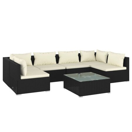 vidaXL Salon de jardin 7 Pièces avec coussins Résine tressée Noir