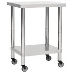 Vidaxl table de travail de cuisine avec roues 80x30x85 cm inox