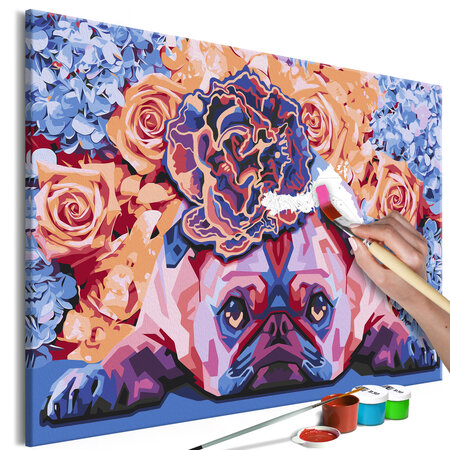 Tableau à peindre par soi-même - floral pug l x h en cm 60x40