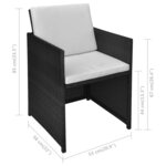 vidaXL Salon de jardin encastrable 3Pièces et coussin Résine tressée Noir