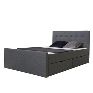 Lit Double 120x200 Gris Sommier à Lattes Tête de Lit Tissu 2 Tiroirs