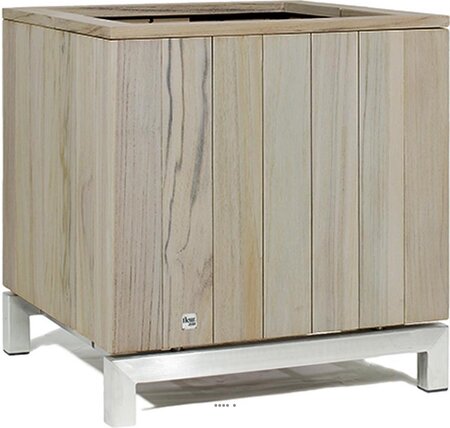 Bac en teck massif tecky ext. Cube l 60x 60 x h 65 cm blanchi - dimhaut: h 65 cm - couleur: cristal gris