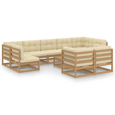 vidaXL Salon de jardin 10 Pièces avec coussins Marron miel Bois de pin