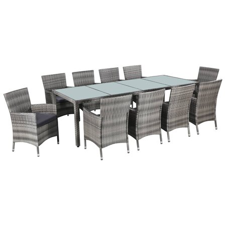 vidaXL Mobilier à dîner de jardin 11pc et coussins Résine tressée Gris