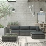 vidaXL Salon de jardin 5 Pièces avec coussins Résine tressée Gris