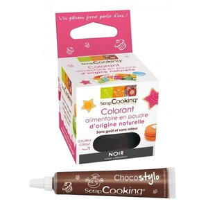 Colorant alimentaire naturel en poudre Noir + Stylo chocolat