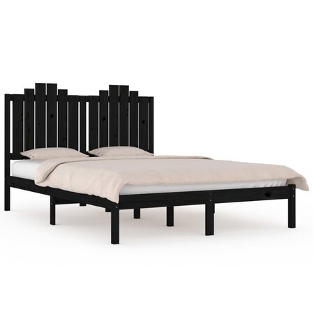 vidaXL Cadre de lit Noir Bois de pin massif 150x200 cm Très grand
