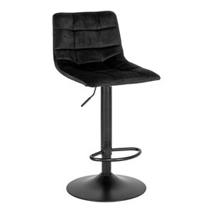 Chaise de bar à un pied en velours noir avec pieds noirs