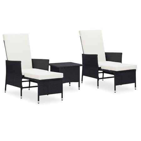 vidaXL Salon de jardin 3 Pièces avec coussins Résine tressée Noir