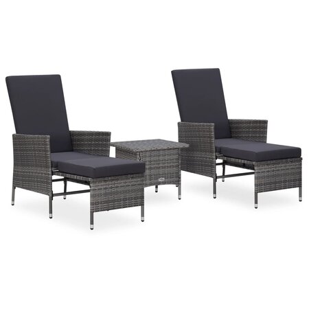 vidaXL Salon de jardin 3 Pièces avec coussins Résine tressée Gris