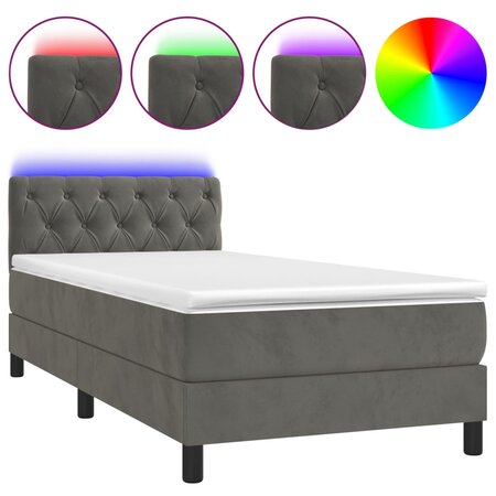 vidaXL Sommier tapissier et matelas et LED Gris foncé 80x200cm Velours