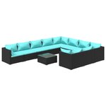 vidaXL Salon de jardin 11 Pièces avec coussins Résine tressée Noir