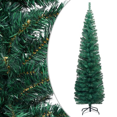 vidaXL Sapin de Noël artificiel mince avec support vert 240 cm PVC