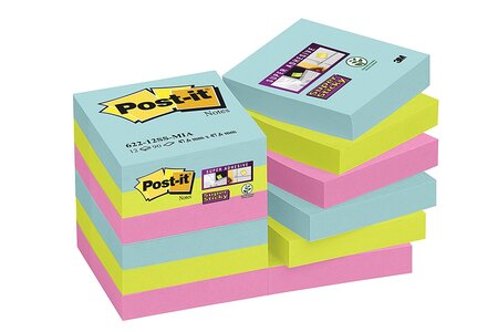 Lot de 12 blocs notes super sticky collection miami 47 6 x 47 6mm post-it