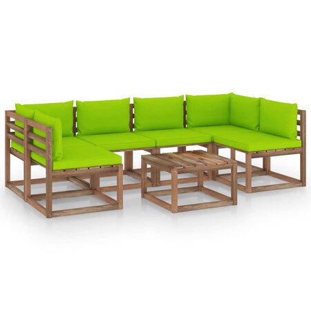 vidaXL Salon palette de jardin 7 Pièces et coussins Bois de pin imprégné