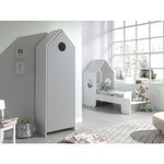 CASAMI Lit cabane 70x140 cm + Armoire 1 porte grise