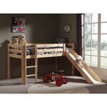 PINO Lit Compact avec Toboggan Pin Massif Nature + Rideau de lit Princes