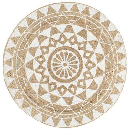 vidaXL Tapis fait à la main Jute avec imprimé blanc 120 cm