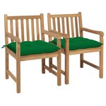 vidaXL Chaises de jardin 2 Pièces avec coussins vert Bois de teck massif