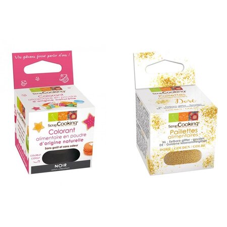 Colorant alimentaire naturel en poudre Noir + paillettes dorées