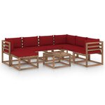 vidaXL Salon de jardin 8 Pièces avec coussins Rouge bordeaux