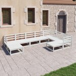 vidaXL Salon de jardin 9 Pièces Blanc Bois de pin massif