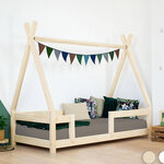 Lit Tipi enfant avec barrière bois massif blanc 120 x 200 cm