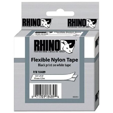Ruban flexible Nylon 19 mm x 3,5 m Noir sur Blanc RHINO