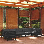 vidaXL Salon de jardin 7 Pièces avec coussins Noir Bois de pin