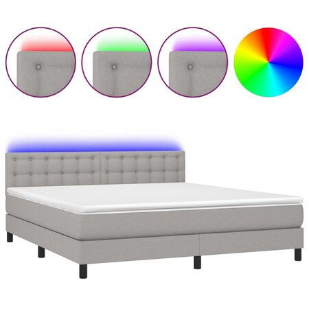 vidaXL Sommier tapissier et matelas et LED Gris clair 180x200 cm Tissu