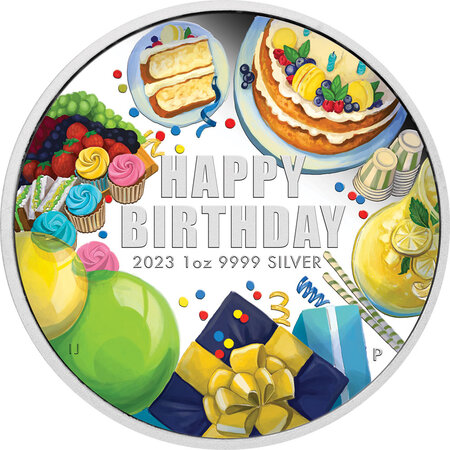 Pièce de monnaie en Argent 1 Dollar g 31.1 (1 oz) Millésime 2023 HAPPY BIRTHDAY