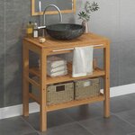 vidaXL Armoire de toilette Teck solide avec lavabo en marbre Noir