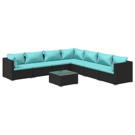 vidaXL Salon de jardin 8 Pièces avec coussins Résine tressée Noir