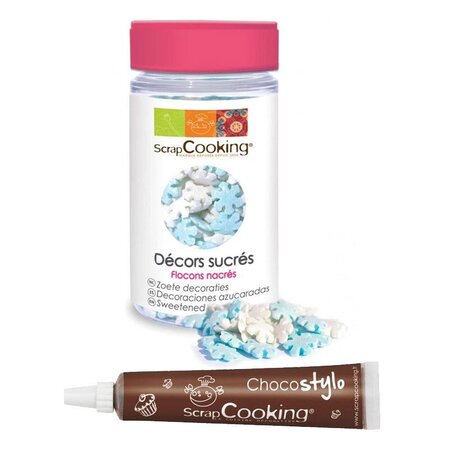 Décors sucrés flocons nacrés 50 g + Stylo chocolat
