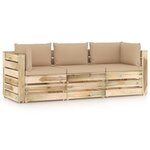 vidaXL Canapé de jardin 3 places avec coussins bois imprégné de vert