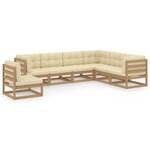 vidaXL Salon de jardin 7 Pièces avec coussins Marron miel Bois de pin