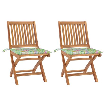 vidaXL Chaises de jardin 2 Pièces avec coussins à motif de feuilles Teck