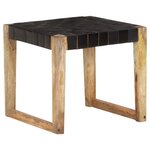 vidaXL Tabouret Noir Cuir véritable et bois de manguier massif