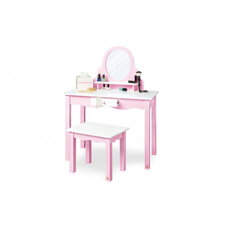 Coiffeuse pour enfants Jasmin avec tabouret Laqué MDF rose et laqué blanc