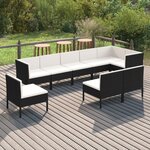 vidaXL Salon de jardin 9 Pièces avec coussins Résine tressée Noir