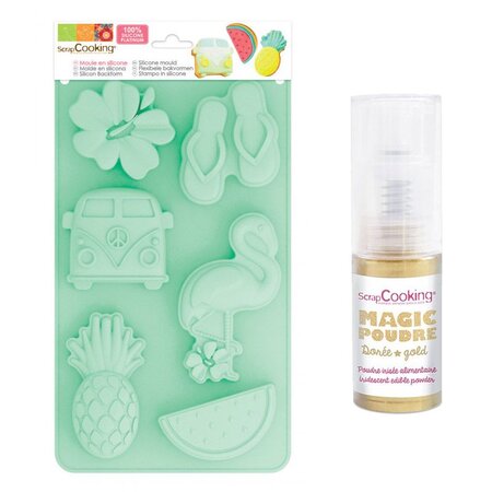 Moule en silicone Summer + 1 poudre alimentaire irisée dorée